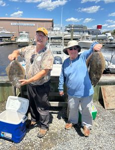 Image of 2 Pacific Halibut, 15 inches long, caught while fishing in NJ