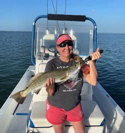 A large spotted weakfish caught while fishing at South Padre Island