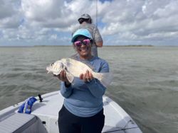 Black drum fish catch displayed on boat in Rockport TX waters