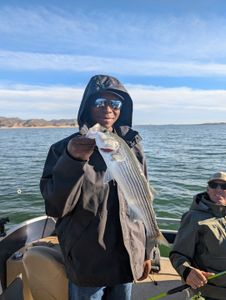 "An angler's prized catch - a successful day on the water surrounded by the serene natural landscape."