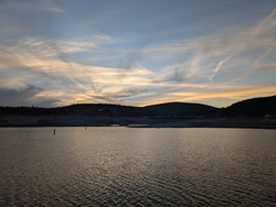 Peaceful sunset by the lake.