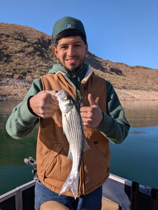 "Serene Fishing Moment: Angler proudly displays their catch amidst the picturesque landscape."