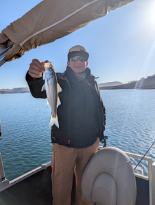 "Triumphant Catch: A Fisherman's Moment of Glory on the Tranquil Waters."