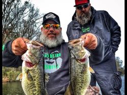 Two largemouth bass caught while fishing in Alba