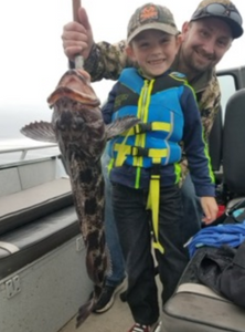 Two people fishing for a single big fish at Gold Hill