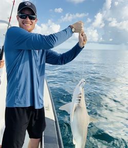 A person fishing for a blacktip shark in Galveston
