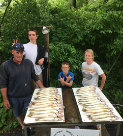 Four people enjoying a day of fishing in Ludington