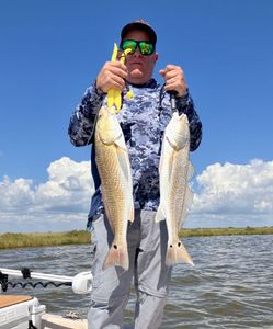 Two redfish caught in Matagorda, Texas during a fishing trip