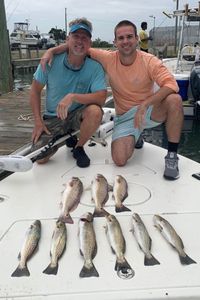 8 redfish and spotted weakfish caught fishing at Cedar Point