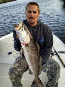 Angler catches a spotted weakfish in Cedar Point