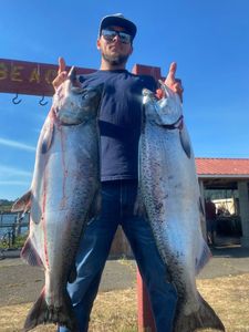 Two large Chinook salmon caught fishing in Gold Beach Oregon