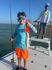 A huge Spotted Weakfish landed using Deep Sea Jigging and Light Tackle Drift Fishing techniques in the clear waters of South Padre Island, TX.