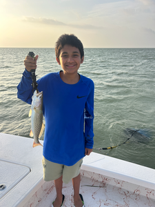 A spotted weakfish reeled in with deep sea jigging light tackle at South Padre Island, TX