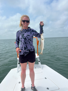 Hooked a spotted weakfish while deep sea jigging in South Padre Island, TX with some cloudy skies!