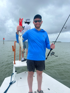 Spotted weakfish caught on a day of deep sea jigging and light tackle drift fishing with strong storms in the forecast.