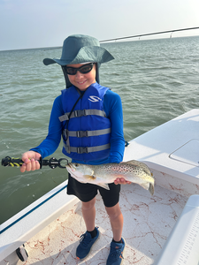 Reeled in a spotted weakfish with some deep sea jigging magic at South Padre Island!