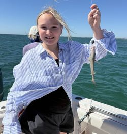 Angler holding small fish on fishing boat in Little Torch Key FL waters