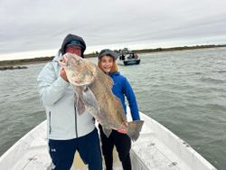 Black drum catch displayed on fishing boat in Port Canaveral FL waters