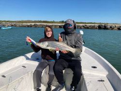 A fisherman holding a large snook fish at Port Canaveral
