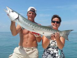 A great barracuda, a large fish, caught during a fishing trip in Islamorada