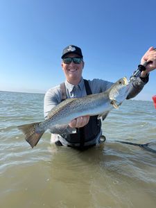 Speckled trout catch while wade fishing in Matagorda TX shallow waters