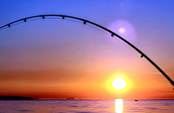 Scenic landscape in BC, fishing equipment