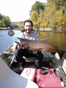 Photograph of a 30-inch bull trout caught while fishing in Newaygo County