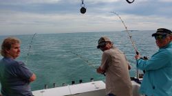 Two anglers enjoying a day of fishing in Marblehead