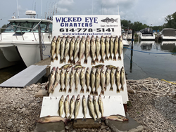 Four feisty blue catfish reeled in during a wet but clearing day on the water!
