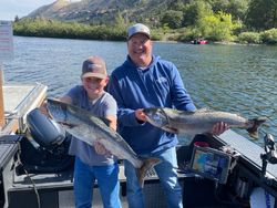 Two anglers fishing for rainbow trout in Oregon