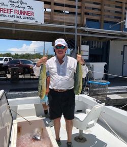 Two mahi mahi fish caught during fishing charter in Islamorada FL
