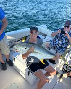 Crevalle Jack, a 24-inch fish, caught by two people while fishing on Dauphin Island.
