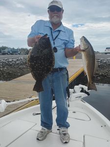 Two southern flounder and redfish caught in NC