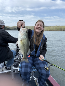 A big Largemouth Bass caught using a variety of techniques at a scenic location
