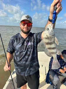 Angler catching a Black Drum fish in Matagorda