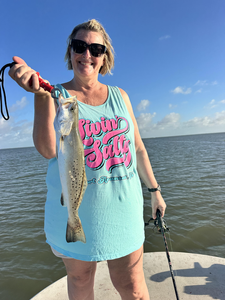 Beautiful Matagorda Bay speckled trout makes the day!