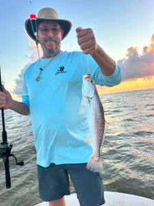 Speckled trout caught fishing in Matagorda TX waters at sunset
