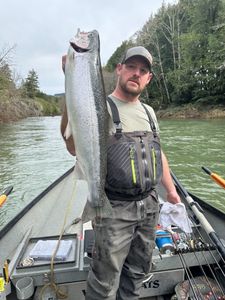 A chinook salmon, a large 28-inch fish, caught while fishing in Myrtle Creek