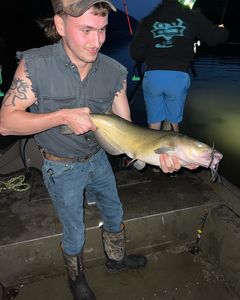Angler holding a blue catfish in PA