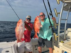 Two large red snapper caught during deep sea fishing trip in Port Isabel, Texas