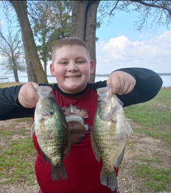 Two white crappie fish caught in Emory