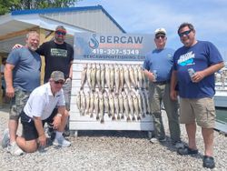 Large catch of fish displayed on cleaning board at Port Clinton OH fishing charter