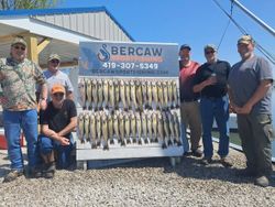 Fishing charter display board showing large catch of yellow perch at Port Clinton OH