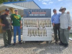 Successful walleye fishing trip display board showing multiple caught fish in Port Clinton OH
