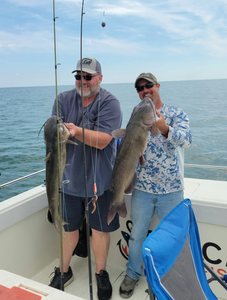 Two big blue catfish caught while fishing in OH