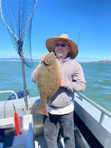 Catching a 20-inch California Flounder while fishing in CA