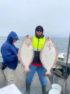 Two winter flounder, 43 inches long, caught while fishing in Richmond