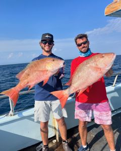 Two mutton snapper fish caught while fishing in Fort Lauderdale