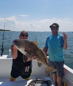 A huge black drum caught while fishing in FL