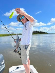 Spotted Weakfish, 15 inches, caught while fishing in Darien